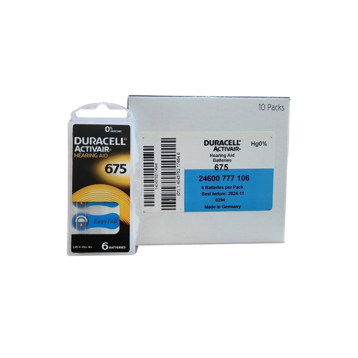 Duracell Hearing Aid Batteries Size 675 pack of 6 batteries