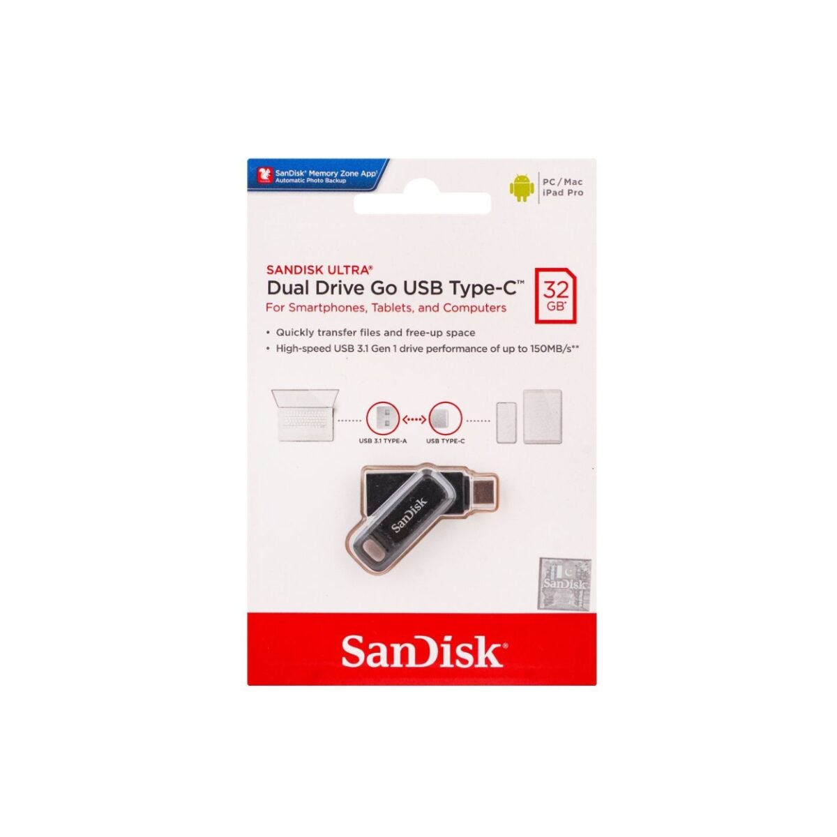 SanDisk 32GB Usb Ultra Dual Drive Go 2-in-1 Flash Drive (C Type)